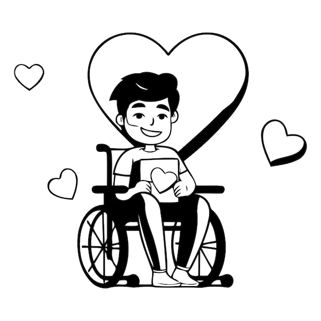 Vector vector illustration of a man in a wheelchair with a red heart