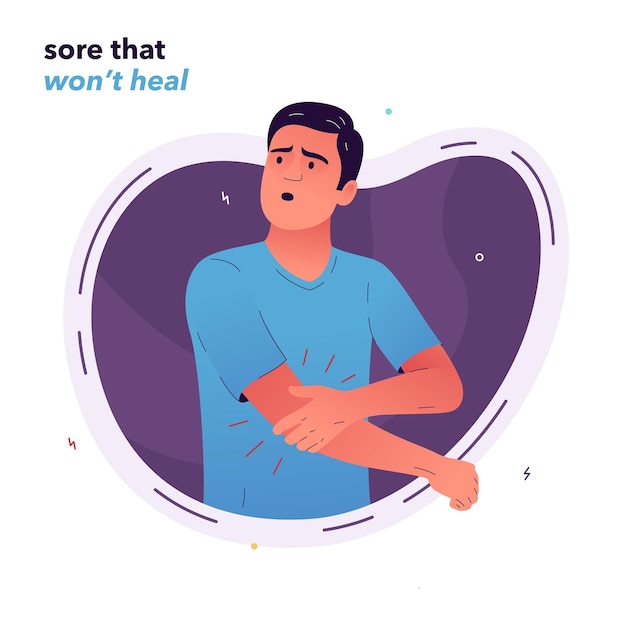 Vector vector illustration of a man who is experiencing pain in his elbow.