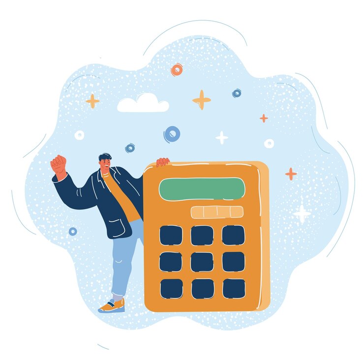 Vector vector illustration of man with big calculator