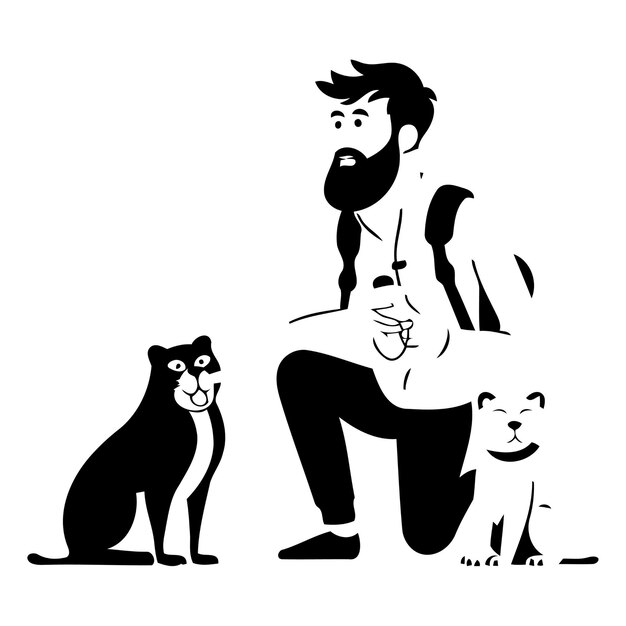 Vector illustration of a man with a dog in the park Flat style