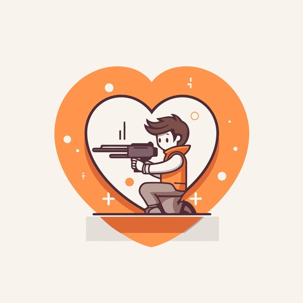 Vector vector illustration of a man with a gun in the shape of a heart