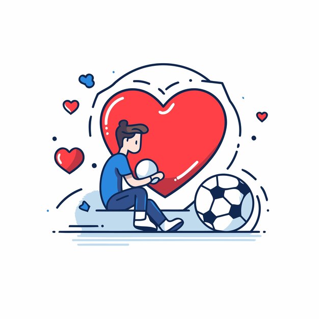 Vettore illustrazione vettoriale di un uomo con cuore e palla concetto di amore e romanticismo