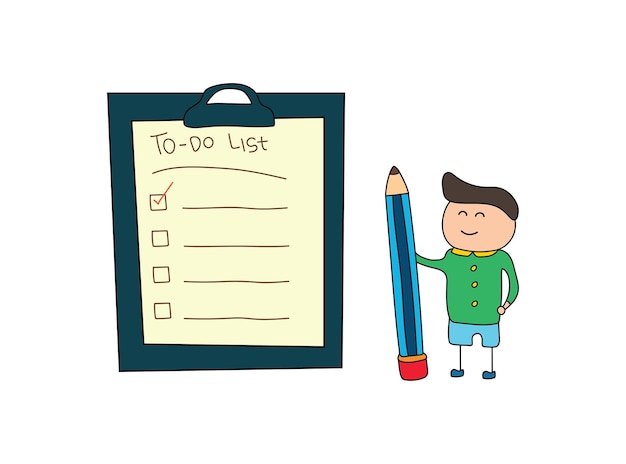 Vector Illustration Of man with to do list check box on clipboard