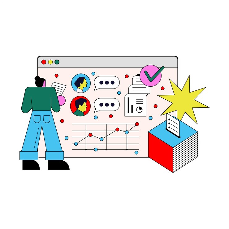 Vector 큰 화면 앞에 손에 스마트폰을 들고 있는 남자의  ⁇ 터 일러스트레이션