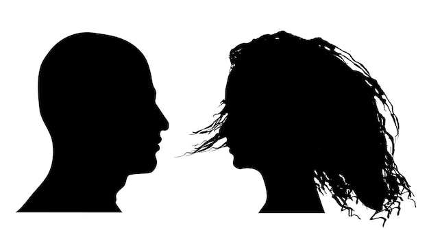 Vector illustration of  man and woman faces silhouette