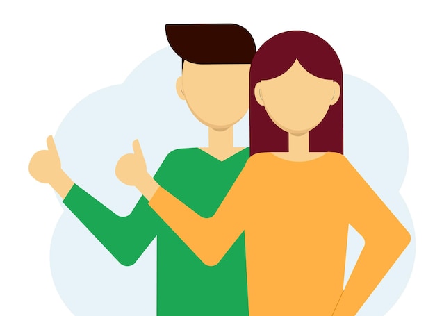 Vector illustration of man and woman showing thumbs up