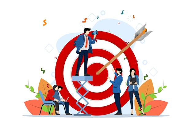 vector illustration of Marketing strategy concept with People near big target with arrows