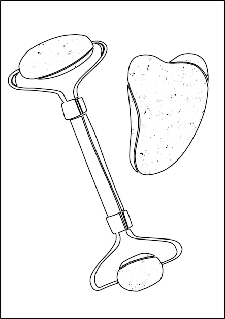 Vector illustration of massage roller and gouache scraper for facial massage in a linear style