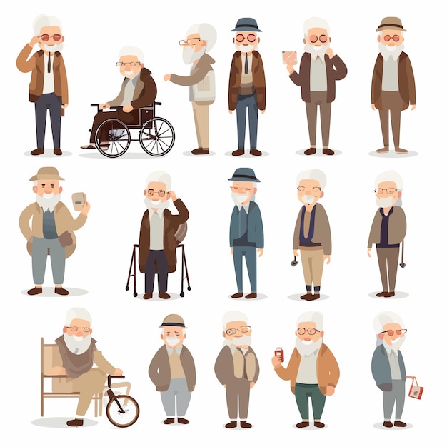 Vector vector illustration material senior person set elderly old man collection