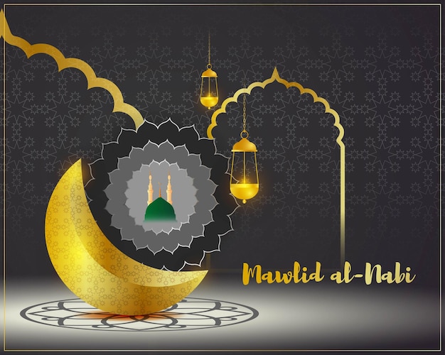 Vettore illustrazione vettoriale del saluto di mawlid unnabi mubarak