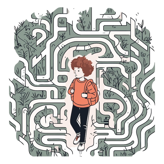 Vector vector illustration of a maze for kids with a solution in the center