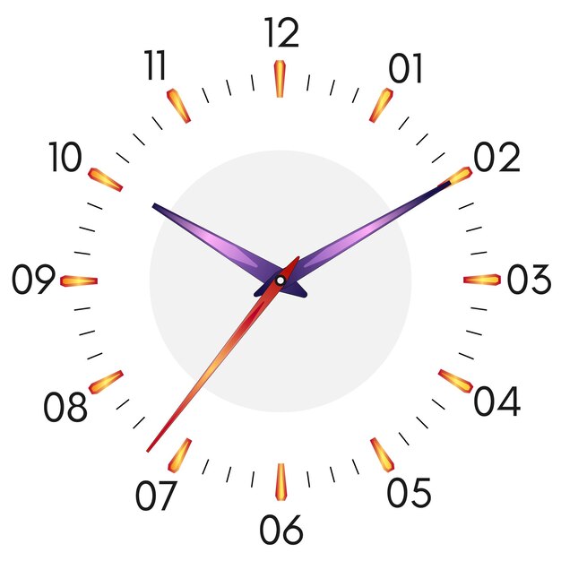 Vector illustration of mechanical clock. Clock face on white background.