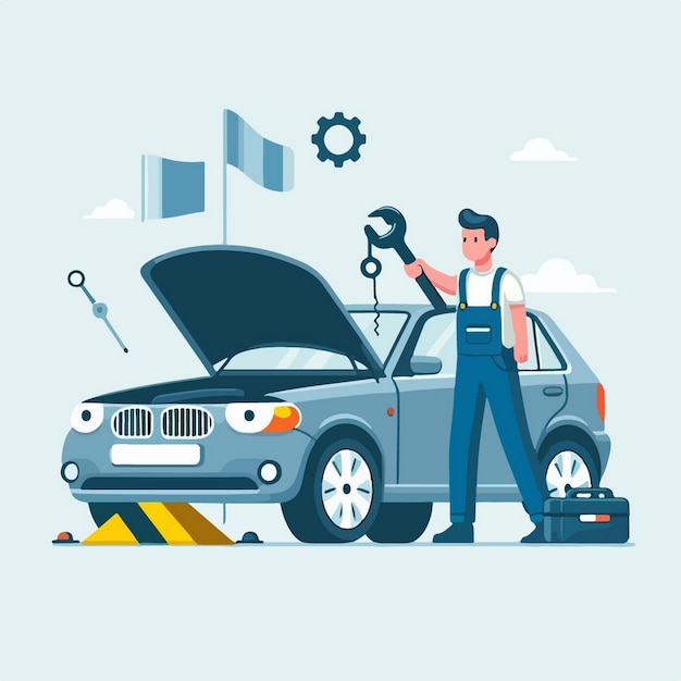 Vector illustration of mechanics in flat design style