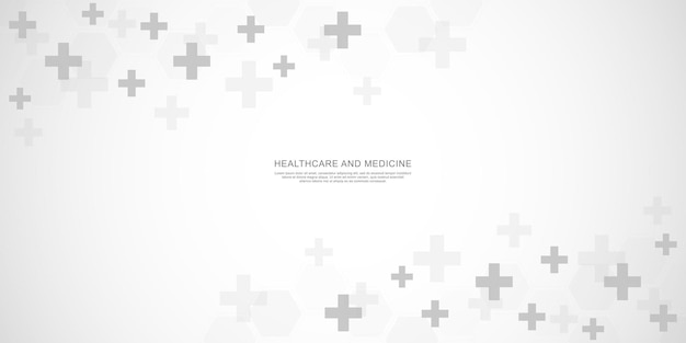 Vector illustration of a medical background with hexagons and crosses