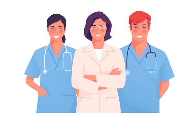 Vector vector illustration of a medical team group of physicians practitioners doctors