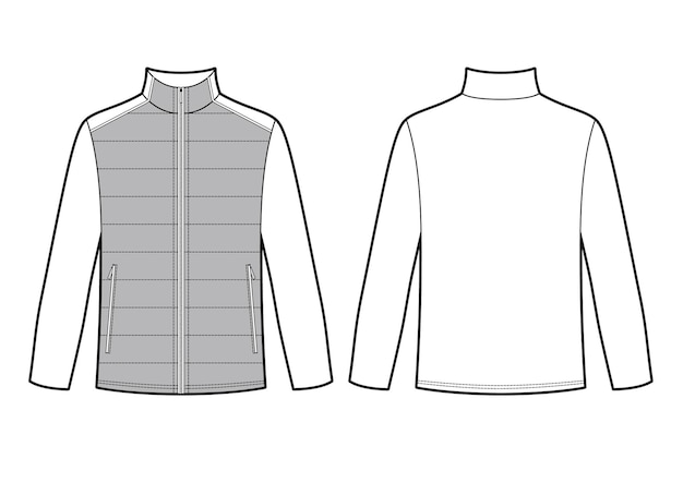 Vector vector illustration of men jacket. sport clothes. front and back views. black and white sketch