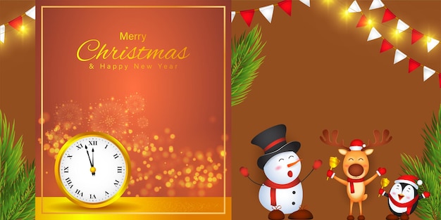 Vector illustration of Merry Christmas and Happy New Year greeting card