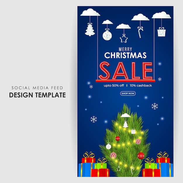 Vector vector illustration of merry christmas sale social media feed template