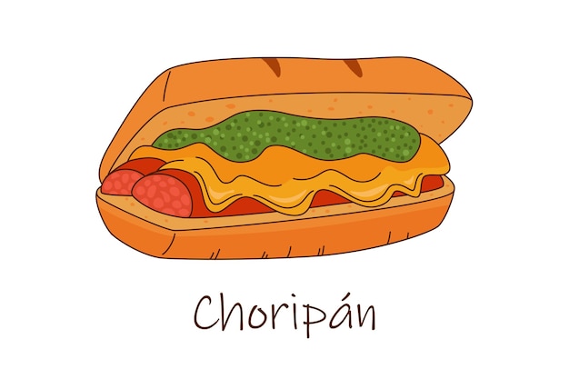 Vector vector illustration of mexican cuisine choripan argentinian hot dog