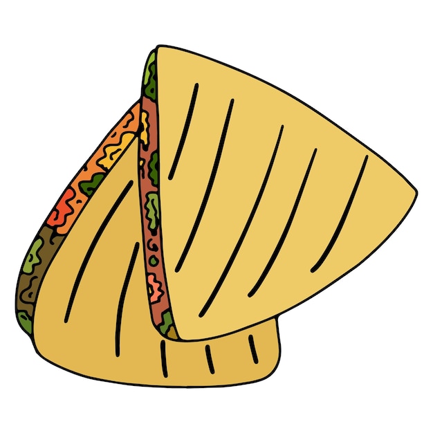 Vector illustration of Mexican food, quesadillas, tacos, burritos, nachos