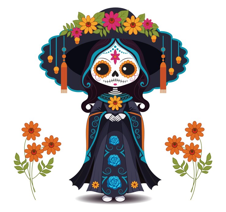 Vector vector illustration for the mexican holiday day of the dead image cute dead girl in cartoon style