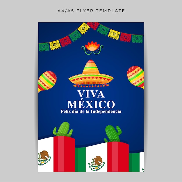 Vector illustration of Mexico Independence Day social media feed A4 template