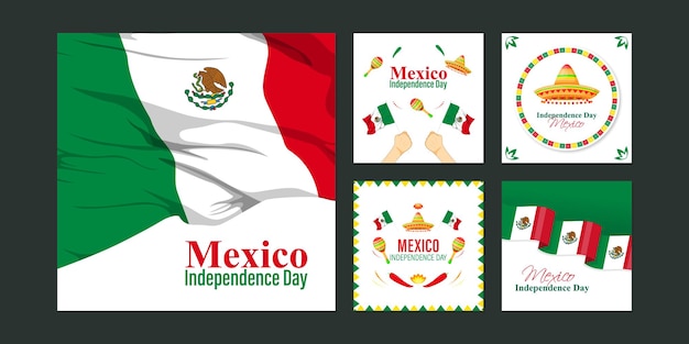 Vector illustration of Mexico Independence Day social media feed set template