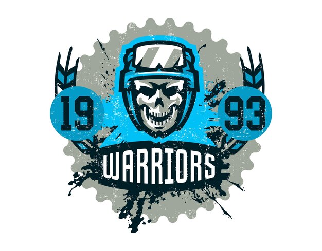 Vector illustration on a military theme soldier warrior skull in helmet Grunge effect text lettering Typography Tshirt graphics print banner poster flyer