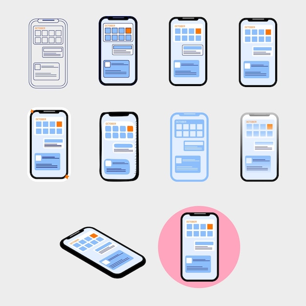 ベクトルイラスト モバイルアイコンパック フラット 編集可能