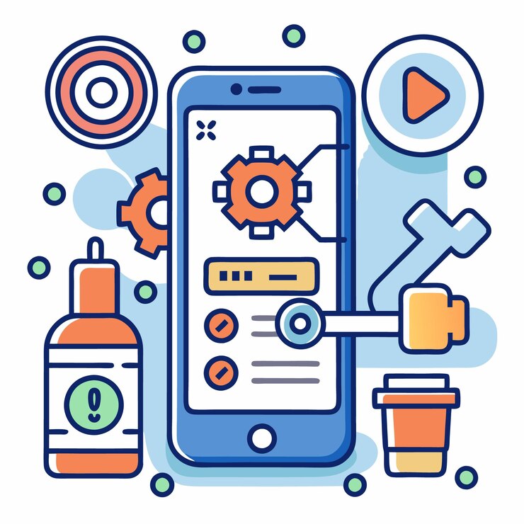 Vector vector illustration of mobile technology and digital tools icons set for app development internet of things and smart devices