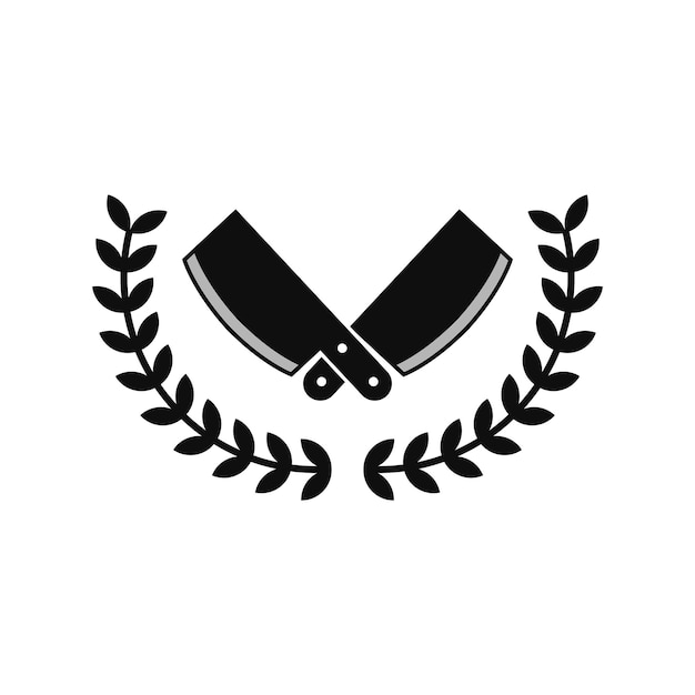 Векторная иллюстрация современного лаврового венка и логотипа ножа мясника