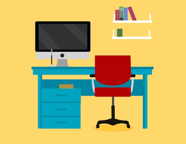 Vector illustration of Modern type of empty home office workplace scene