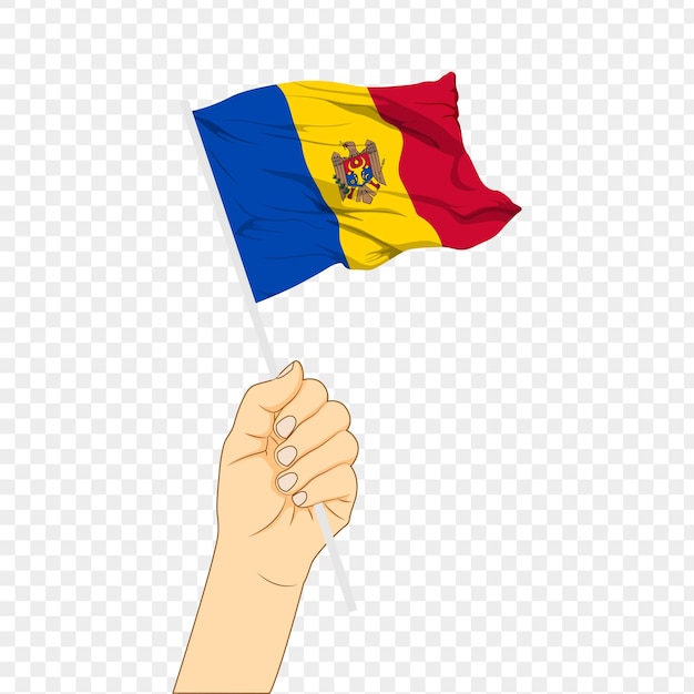 Vector illustration of Moldova flag in hand on transparent background