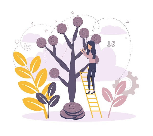 Vector illustration Money Tree Coins on a tree Money on the tree