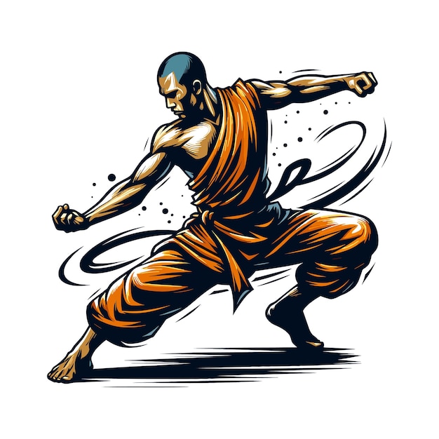 Vector illustration of a monk in action