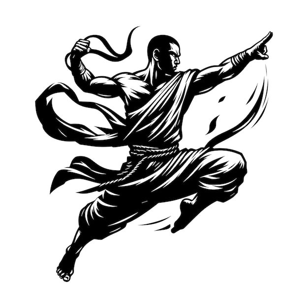 Vector illustration of a monk in action