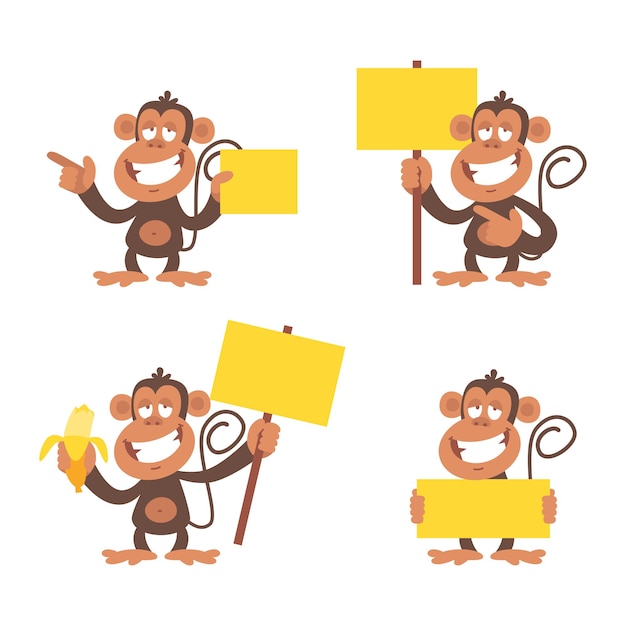 Vector vector illustration, monkey and blank placard, format eps 10