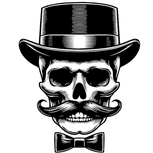 Vector Illustration Monochrome Skull with Hat