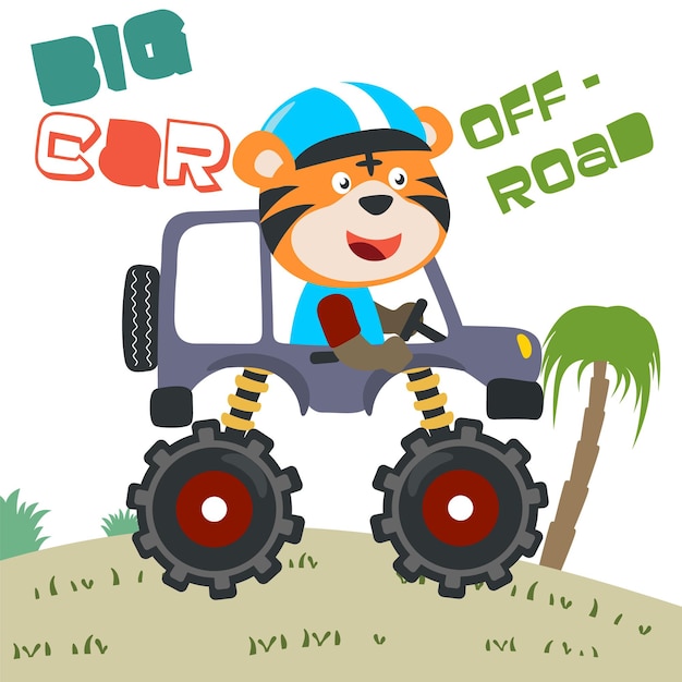 Vector illustration of monster truck with animal driver Can be used for tshirt print kids wear fashion design invitation card fabric textile nursery wallpaper poster and other decoration