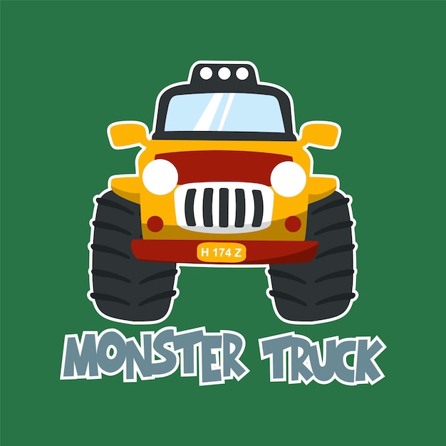 Vector vector illustration of monster truck with cartoon style can be used for tshirt print kids wear invitation card fabric textile nursery wallpaper poster and other decoration