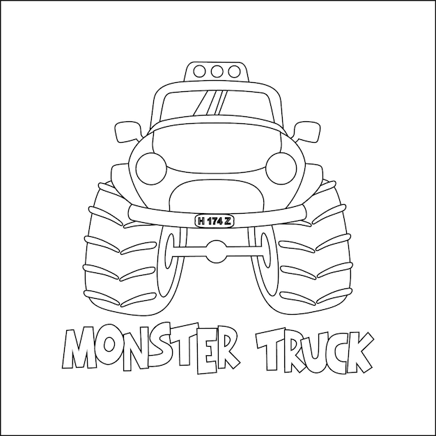 Vector illustration of monster truck with cartoon style Cartoon isolated vector colouring book