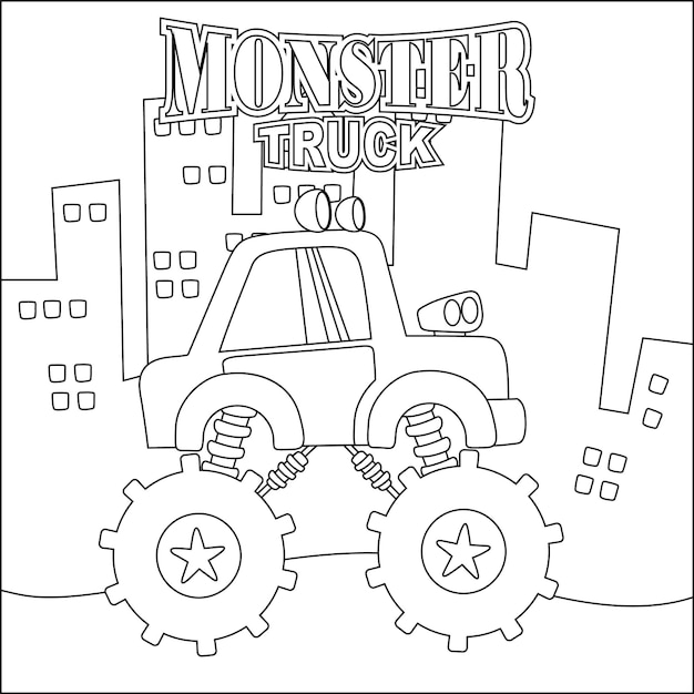 Vector illustration of monster truck with cartoon style Childish design colouring book or page