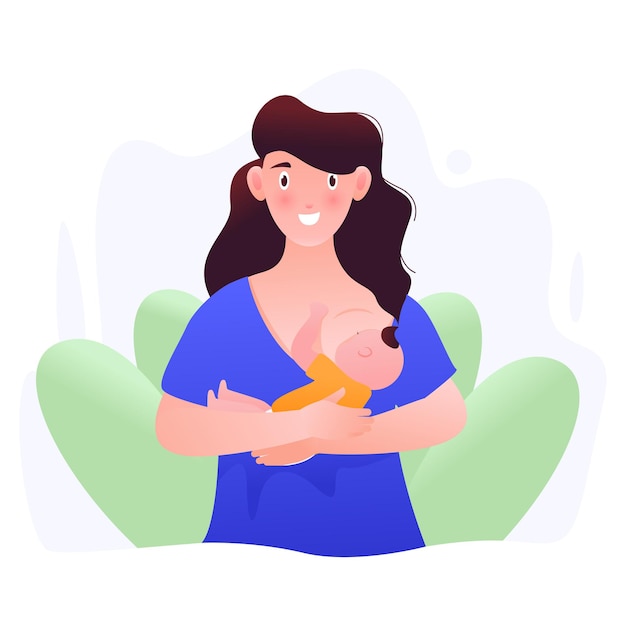 Vector vector illustration of a mother breastfeeding her child