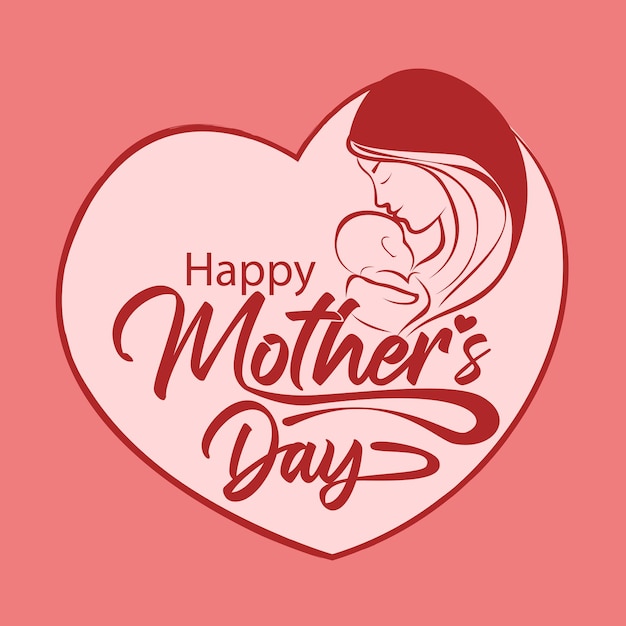 Vector Illustration Of Mother Holding Baby Child In Gun Happy Mother's Day Greeting Card