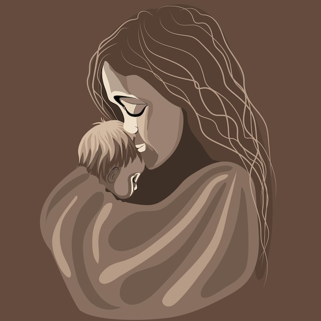 Vector Illustration Of Mother Holding Baby Son In Arms Happy Mothers Day Greeting Card