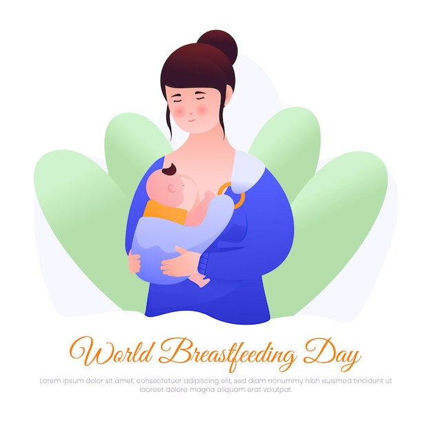 Vector vector illustration of a mother holding and breastfeeding her child