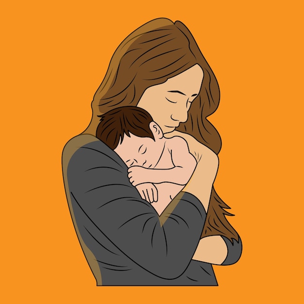 Vector illustration of a mother holding her baby