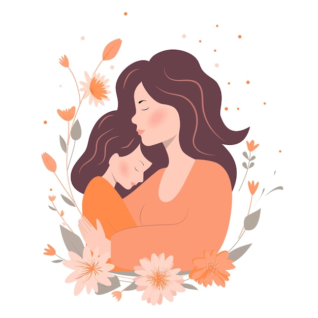 Vector vector illustration of mother hugging daughter happy mothers day