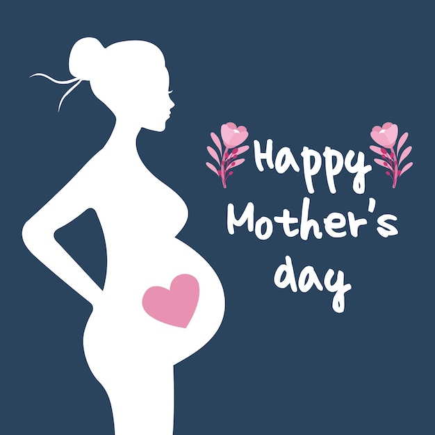 Vector vector illustration of 'mother's day' posterbeautiful pregnat woman silhouettes