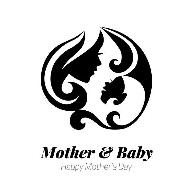 Vector illustration of mother silhouette with her baby Card of Happy Mothers Day Logo of beautiful woman and child